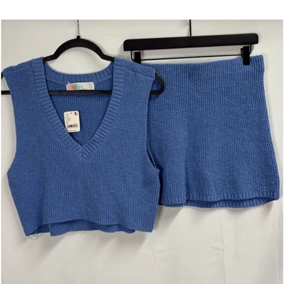 Free People Dresses & Skirts - Free People Beach Marsha Blue Knit Crop Top and Skirt Set - Size S
